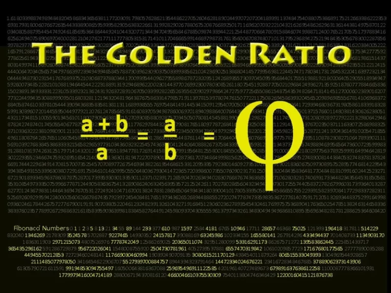 Photo indicating the golden ratio with a formula in yellow lettering