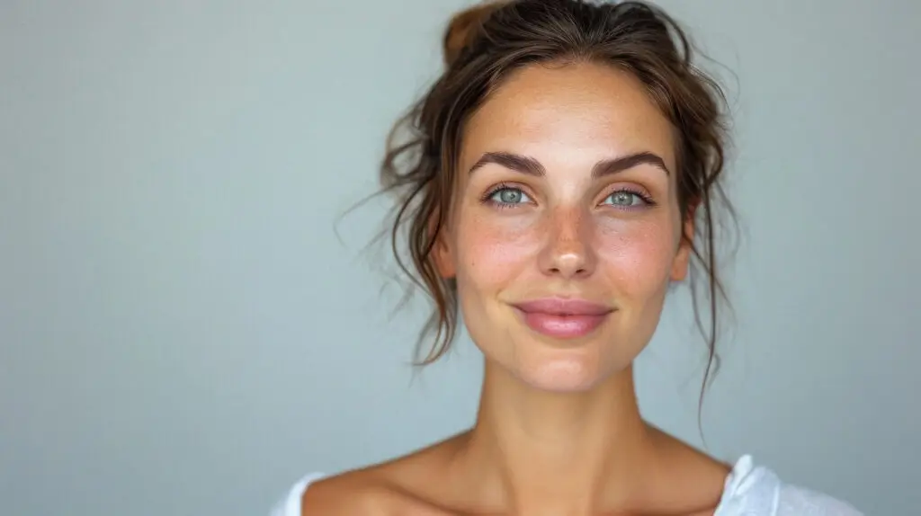 Happy attractive confident young adult or mid aged European woman posing after xeomin treatment in miami beach