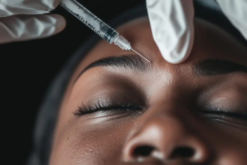 Close up of xeomin being injected into face between eyebrows in our miami beach medspa