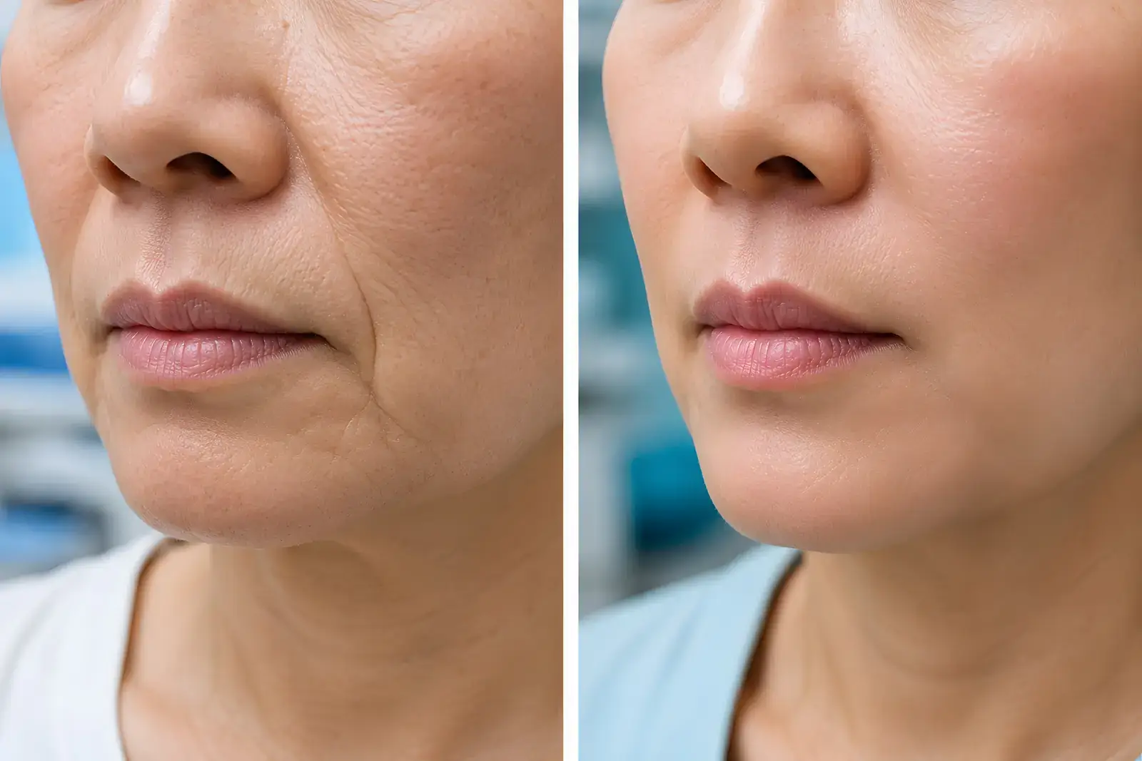 Nasolabial folds before and after filler treatment in Miami Beach