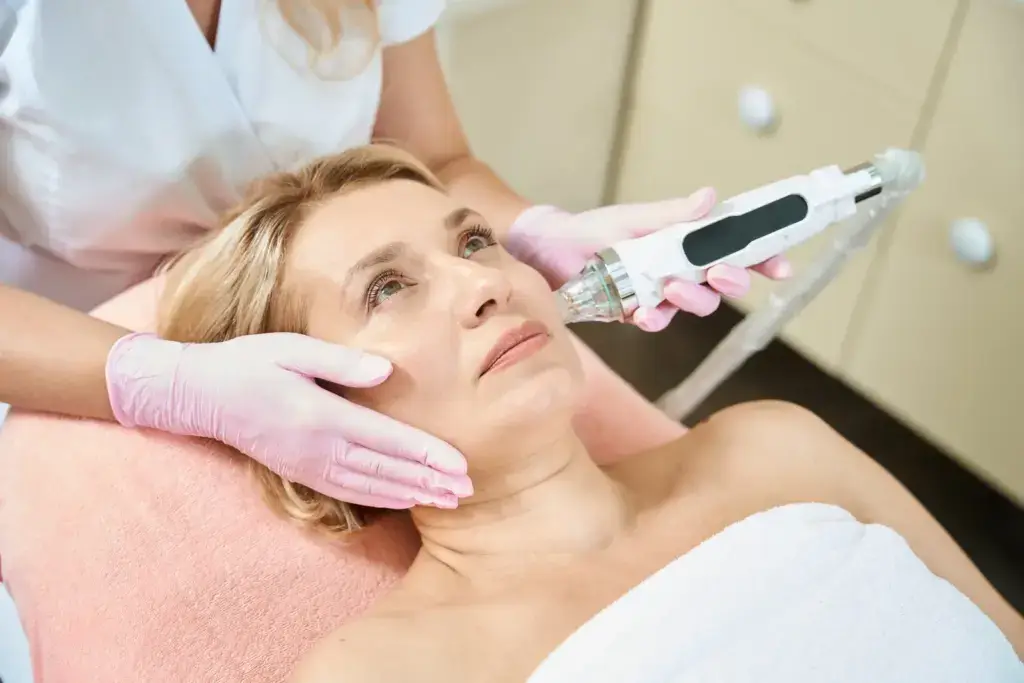Microneedling treatment for acne scars on a woman at South Florida Face and Body in Miami Beach